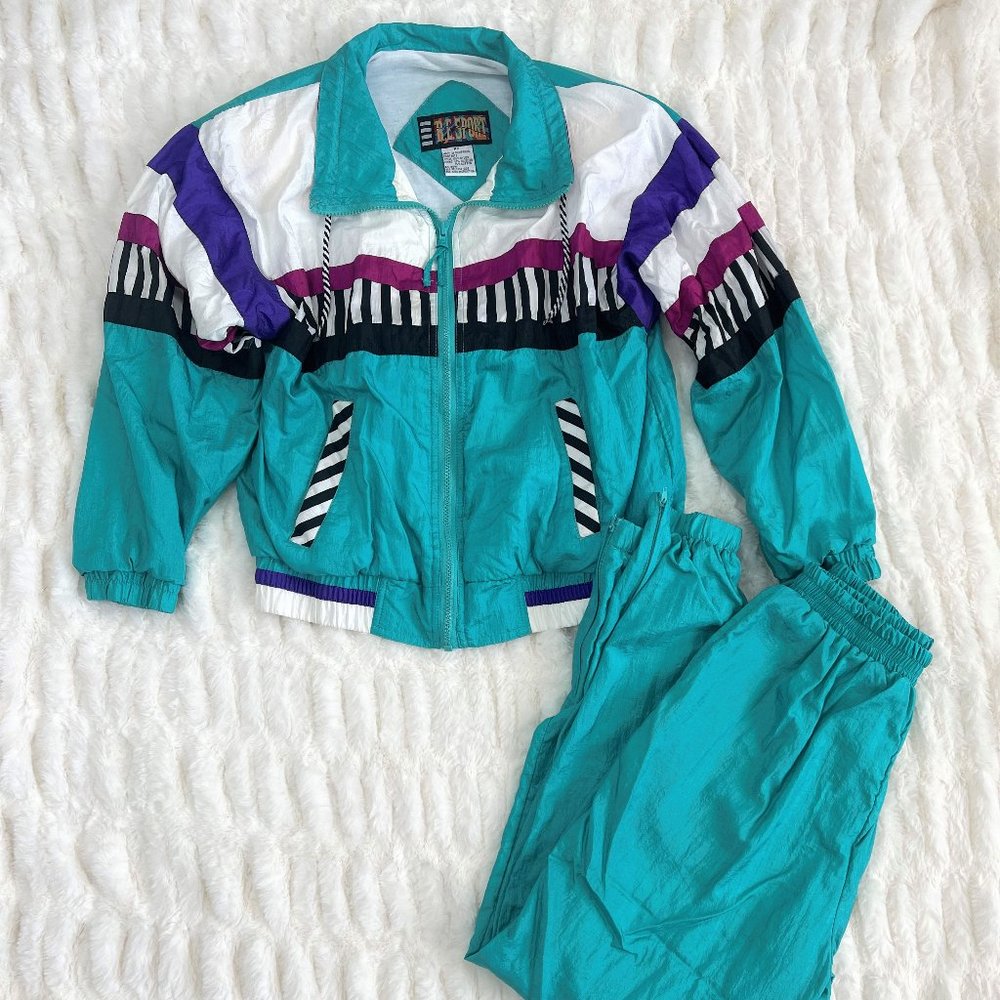 River Edge Sport Vintage Windbreaker Tracksuit Set, 80s Style, Women's Small